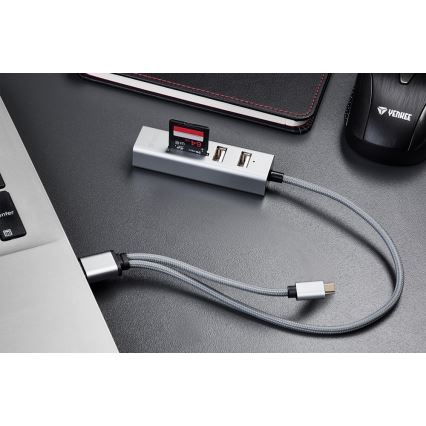 Yenkee - USB 2.0 en USB-C OTG splitter en kaartlezer