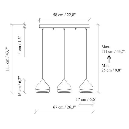 YILDO hanglamp 3xE27/40W/230V wit/goud