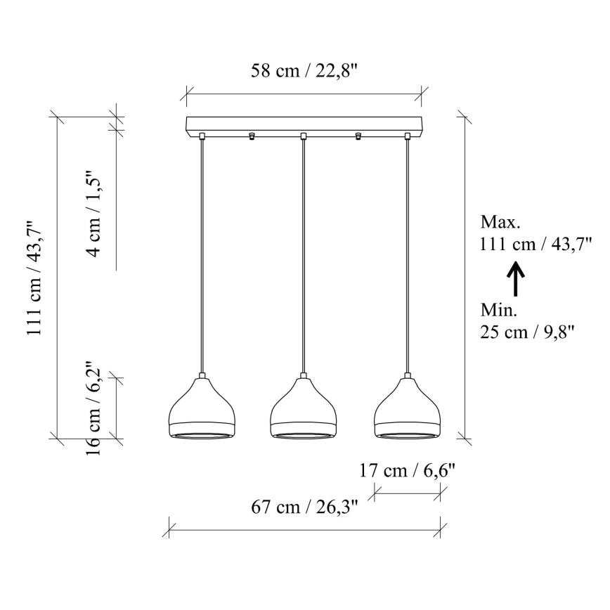 YILDO hanglamp 3xE27/40W/230V wit/goud