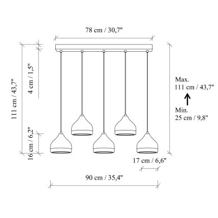 YILDO hanglamp 5xE27/40W/230V wit/goud