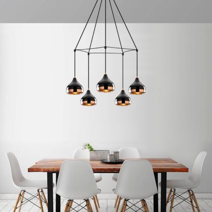 YILDO hanglamp 5xE27/40W/230V zwart/koper