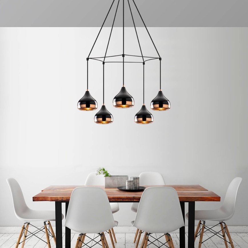 YILDO hanglamp 5xE27/40W/230V zwart/koper