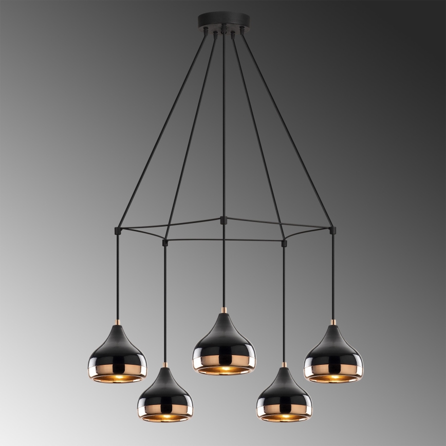 YILDO hanglamp 5xE27/40W/230V zwart/koper