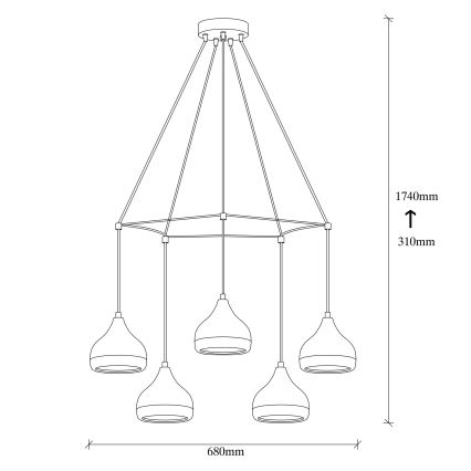 YILDO hanglamp 5xE27/40W/230V zwart/koper