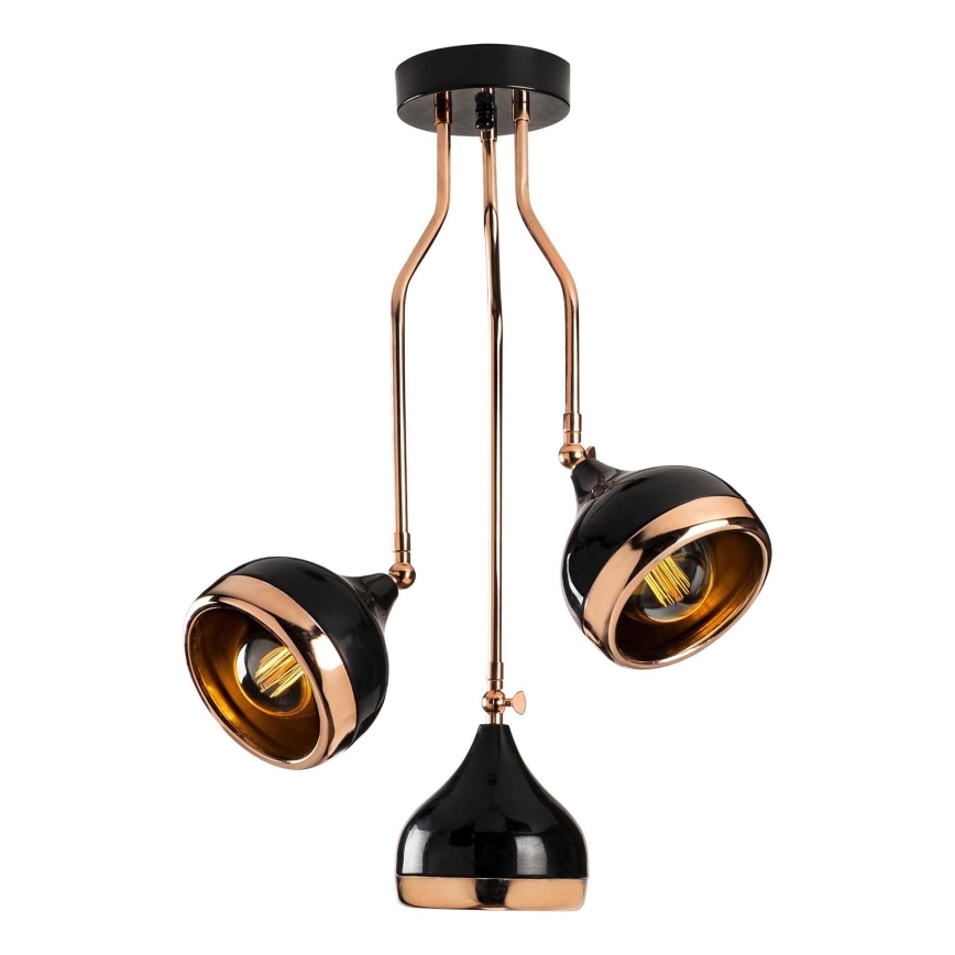 YILDO Hanglamp met Stang 3xE27/40W/230V zwart/koper