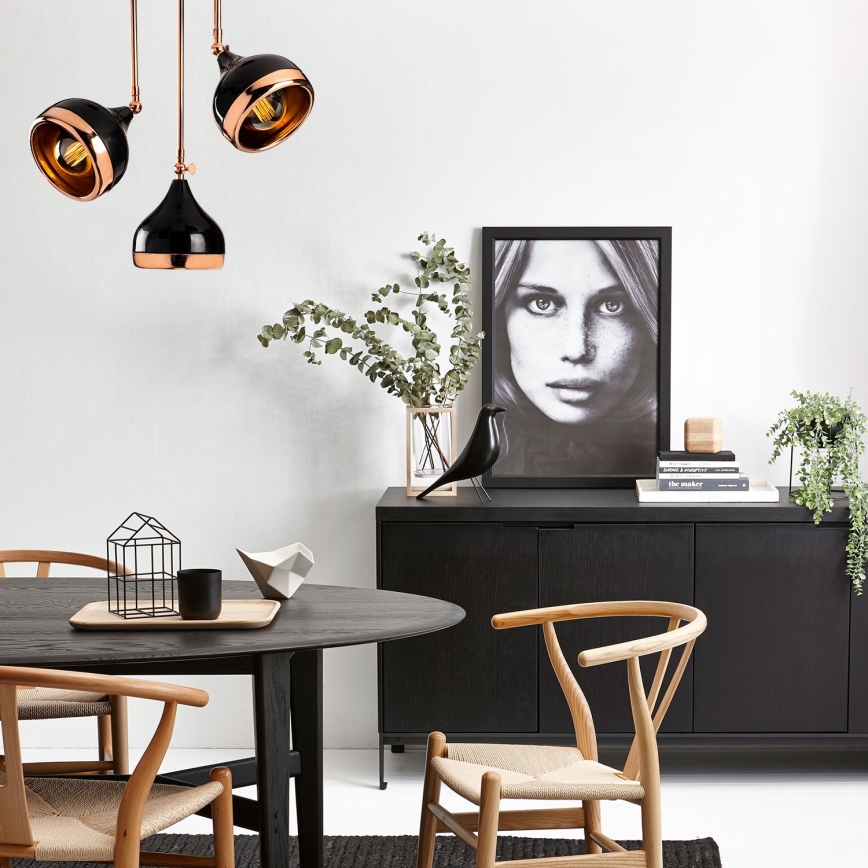 YILDO Hanglamp met Stang 3xE27/40W/230V zwart/koper