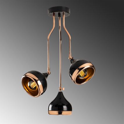 YILDO Hanglamp met Stang 3xE27/40W/230V zwart/koper