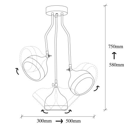 YILDO Hanglamp met Stang 3xE27/40W/230V zwart/koper