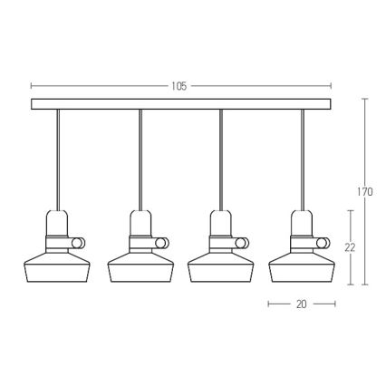 Zambelis 1993-B - Hanglamp aan een koord 4xE27/40W/230V zwart