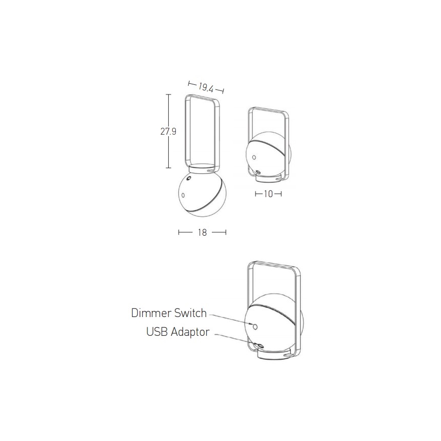 Zambelis E233 - Dimbare LED buitenlamp LED/1,5W/5V IP44 zwart
