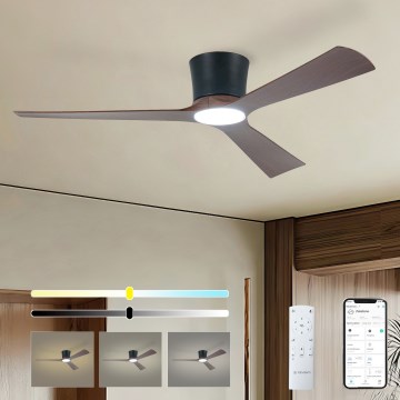 ZEVENTI - Dimbare LED-plafondventilator AUREX LED/24W/230V 3000/4000/6000K Wi-Fi Tuya zwart/walnoot + afstandsbediening