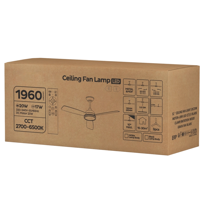 ZEVENTI - LED dimbaar plafondventilator ULUWATU LED/20W/230V 2700-6500K 132 cm bruin + afstandsbediening