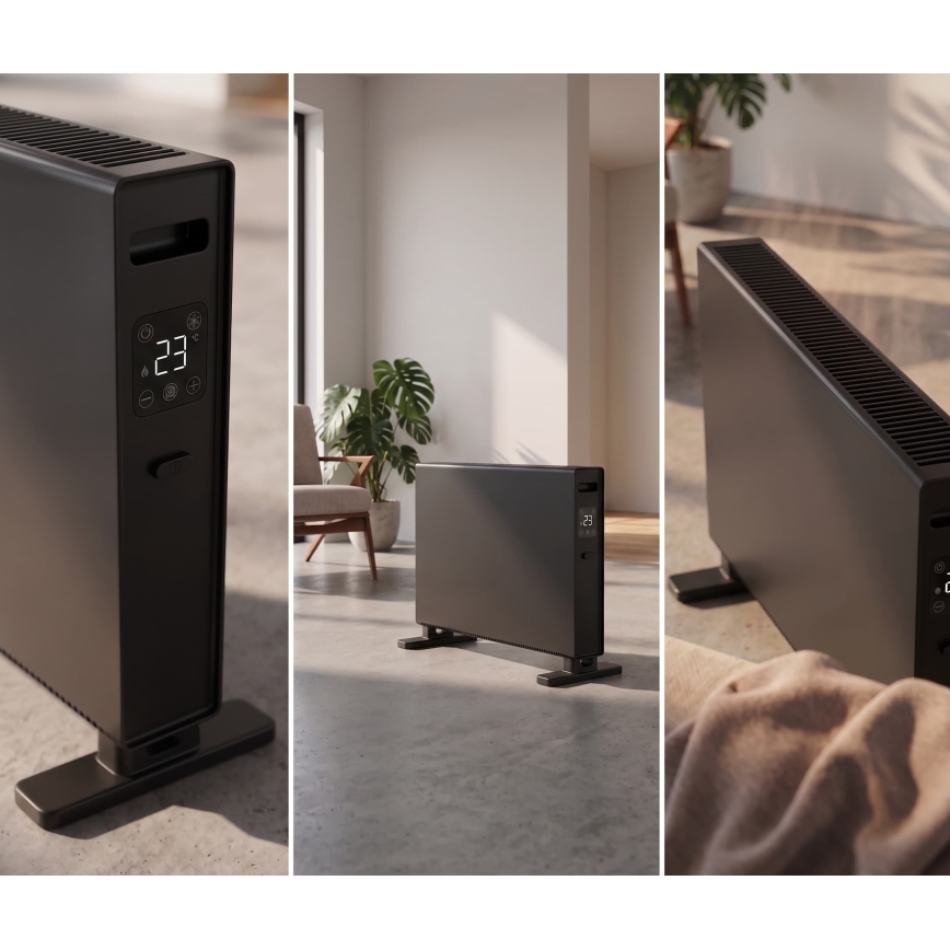ZEVENTI - Elektrische directe verwarmer/convectorkachel met LCD-display 1250/2000W/230V zwart + afstandsbediening