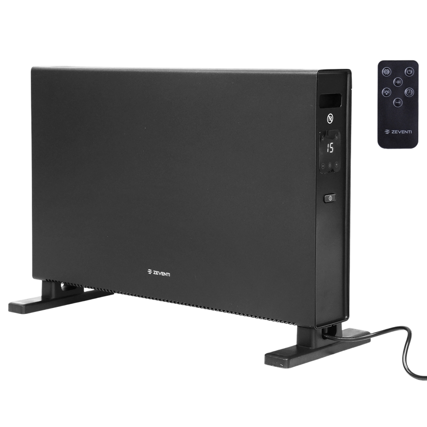 ZEVENTI - Elektrische directe verwarmer/convectorkachel met LCD-display 1250/2000W/230V zwart + afstandsbediening