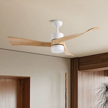 ZEVENTI - LED dimbare plafondventilator NATURITO LED/18W/230V 3000-6000K Wi-Fi Tuya wit/eiken + afstandsbediening
