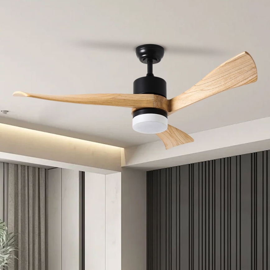 ZEVENTI - LED dimbare plafondventilator NATURITO LED/18W/230V 3000-6000K Wi-Fi Tuya zwart/eiken + afstandsbediening