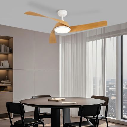 ZEVENTI - LED-dimbare plafondventilator AERYS LED/24W/230V 3000/4000/6000K Wi-Fi Tuya wit/eiken + afstandsbediening