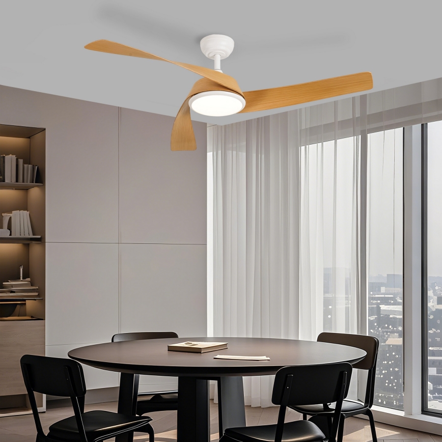 ZEVENTI - LED-dimbare plafondventilator AERYS LED/24W/230V 3000/4000/6000K Wi-Fi Tuya wit/eiken + afstandsbediening