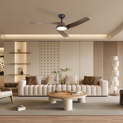 ZEVENTI - Dimbare LED-plafondventilator AERYS LED/24W/230V 3000/4000/6000K Wi-Fi Tuya zwart/walnoot + afstandsbediening