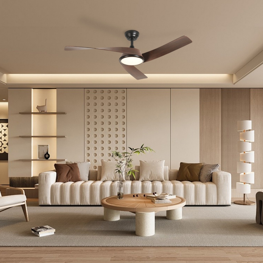 ZEVENTI - Dimbare LED-plafondventilator AERYS LED/24W/230V 3000/4000/6000K Wi-Fi Tuya zwart/walnoot + afstandsbediening