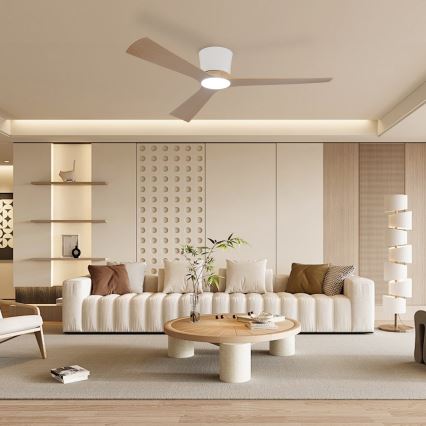 ZEVENTI - LED-dimbare plafondventilator AUREX LED/24W/230V 3000/4000/6000K Wi-Fi Tuya wit/eik + afstandsbediening