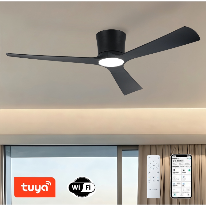 ZEVENTI - LED dimbare plafondventilator AUREX LED/24W/230V 3000/4000/6000K Wi-Fi Tuya zwart + afstandsbediening