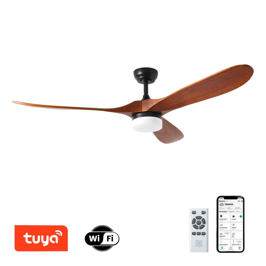ZEVENTI - LED dimbare plafondventilator GINOSA LED/18W/230V 3000-6000K Wi-Fi Tuya zwart/eiken + afstandsbediening