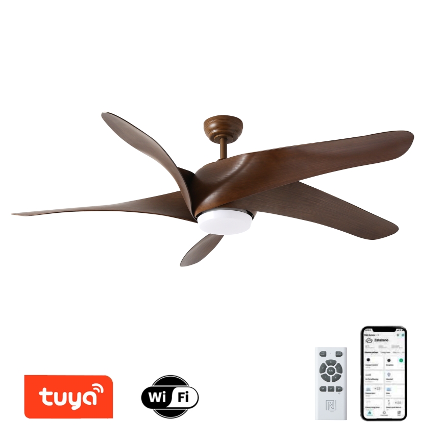 ZEVENTI - LED dimbare plafondventilator LUCCA LED/18W/230V 3000-6000K Wi-Fi Tuya bruin + afstandsbediening