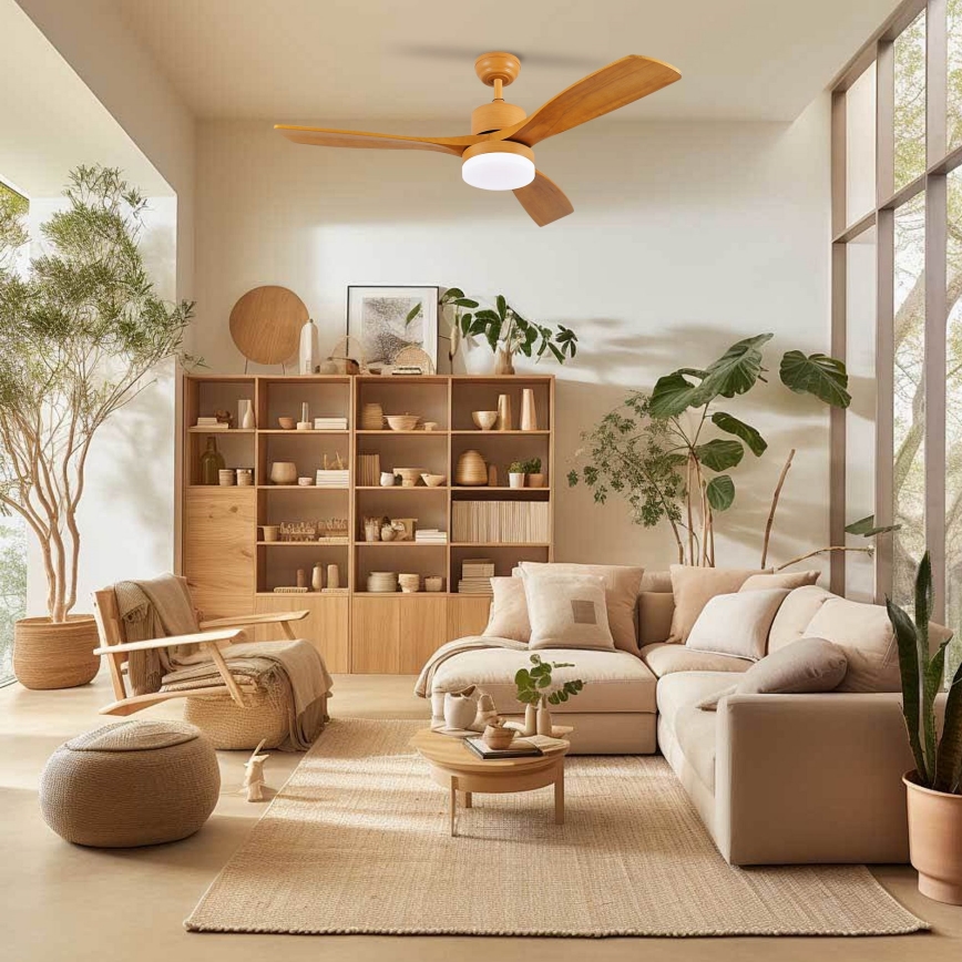 ZEVENTI - LED plafondventilator MARE LED/24W/230V 3000/4000/6000K Wi-Fi Tuya eiken + afstandsbediening