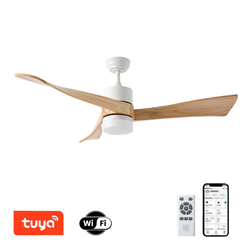 ZEVENTI - LED dimbare plafondventilator NATURITO LED/18W/230V 3000-6000K Wi-Fi Tuya wit/eiken + afstandsbediening