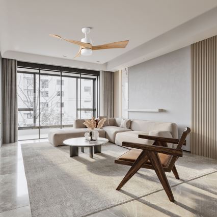 ZEVENTI - LED plafondventilator NATURITO LED/18W/230V 3000/4000/6000K Wi-Fi Tuya wit/eiken + afstandsbediening