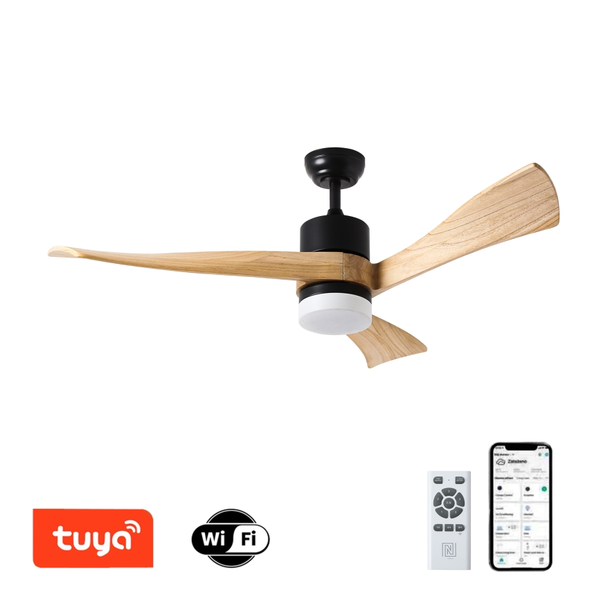 ZEVENTI - LED dimbare plafondventilator NATURITO LED/18W/230V 3000-6000K Wi-Fi Tuya zwart/eiken + afstandsbediening