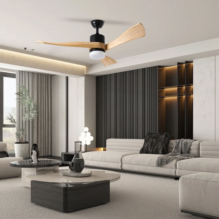 ZEVENTI - LED plafondventilator NATURITO LED/18W/230V 3000/4000/6000K Wi-Fi Tuya zwart/eiken + afstandsbediening