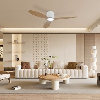 ZEVENTI - Dimbare LED-plafondventilator VENTORA LED/24W/230V 3000/4000/6000K Wi-Fi Tuya wit/eiken + afstandsbediening