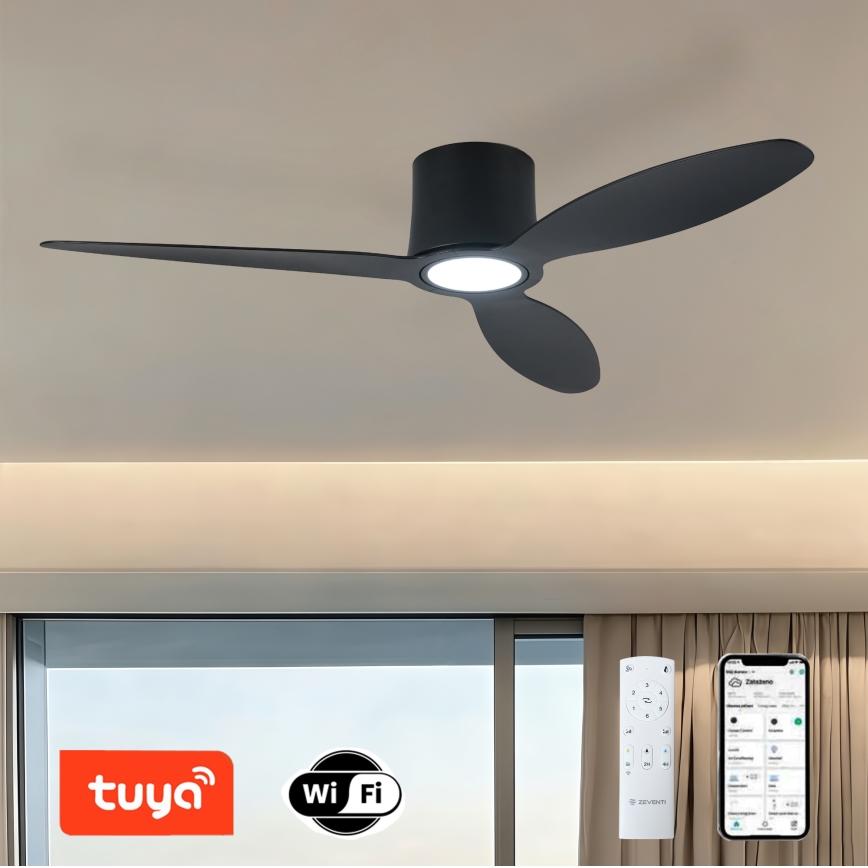 ZEVENTI - LED-dimbare plafondventilator VENTORA LED/24W/230V 3000/4000/6000K Wi-Fi Tuya zwart + afstandsbediening