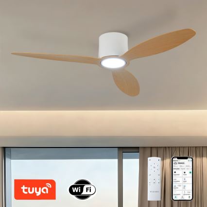 ZEVENTI - Dimbare LED-plafondventilator VENTORA LED/24W/230V 3000/4000/6000K Wi-Fi Tuya wit/eiken + afstandsbediening
