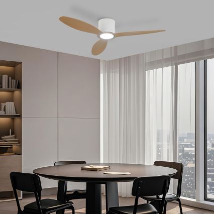 ZEVENTI - Dimbare LED-plafondventilator VENTORA LED/24W/230V 3000/4000/6000K Wi-Fi Tuya wit/eiken + afstandsbediening