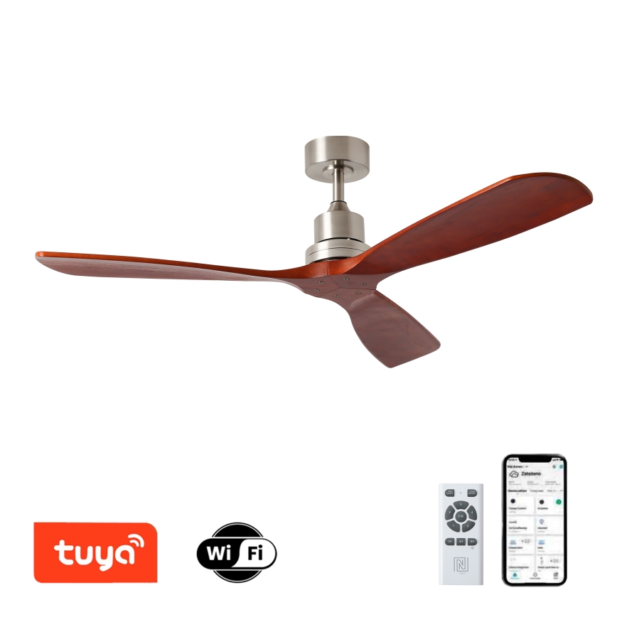 ZEVENTI - Plafondventilator LIONI Wi-Fi Tuya mat chroom/eiken + afstandsbediening