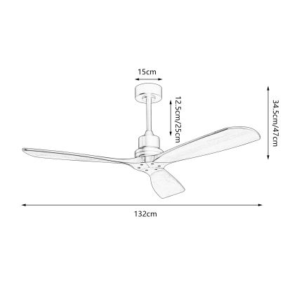 ZEVENTI - Plafondventilator LIONI Wi-Fi Tuya mat chroom/eiken + afstandsbediening
