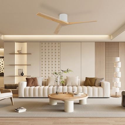 ZEVENTI - Plafondventilator VELLON Wi‑Fi Tuya wit/paulownia + afstandsbediening