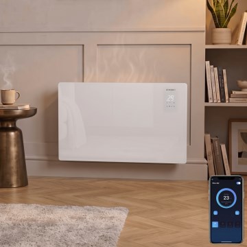 ZEVENTI - Slimme wandgemonteerde directe elektrische kachel/convector met LCD-display 1000/2000W/230V Wi-Fi wit