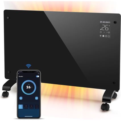 ZEVENTI - Slimme wandgemonteerde elektrische directe kachel/convector met LCD-display 1000/2000W/230V Wi-Fi zwart