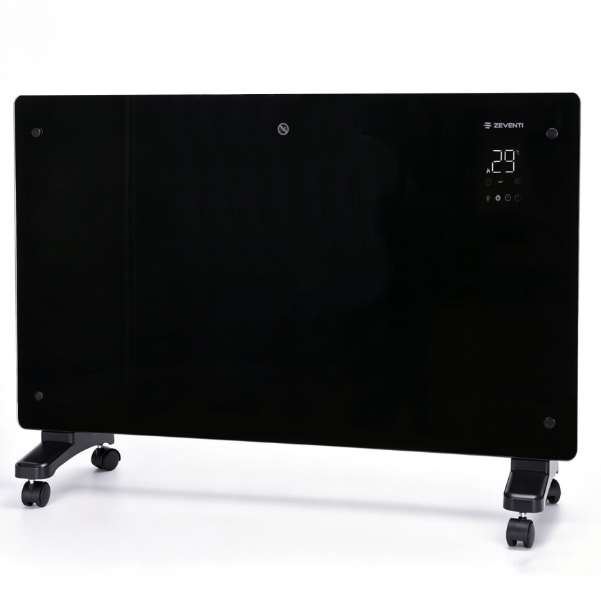 ZEVENTI - Slimme wandgemonteerde elektrische directe kachel/convector met LCD-display 1000/2000W/230V Wi-Fi zwart