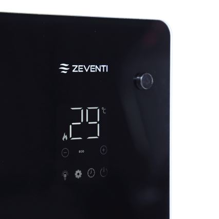 ZEVENTI - Slimme wandgemonteerde elektrische directe kachel/convector met LCD-display 1000/2000W/230V Wi-Fi zwart