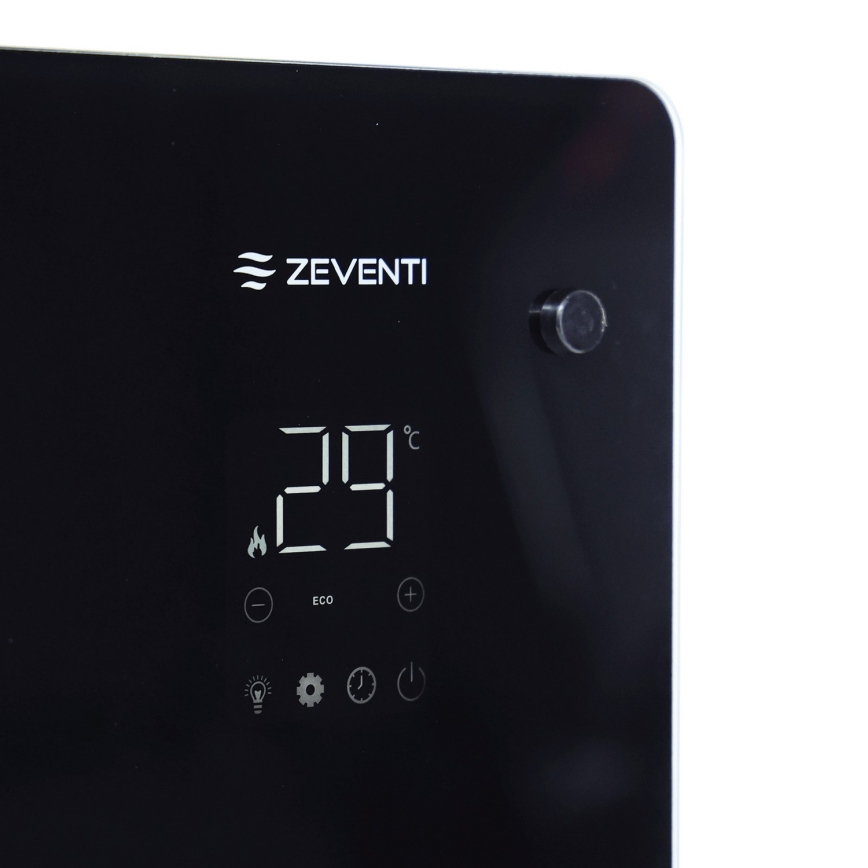 ZEVENTI - Slimme wandgemonteerde elektrische directe kachel/convector met LCD-display 1000/2000W/230V Wi-Fi zwart