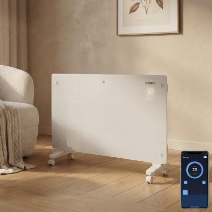 ZEVENTI - Slimme wandgemonteerde elektrische directe verwarming/convectorkachel met LCD-display 1000/2000W/230V Wi‑Fi wit
