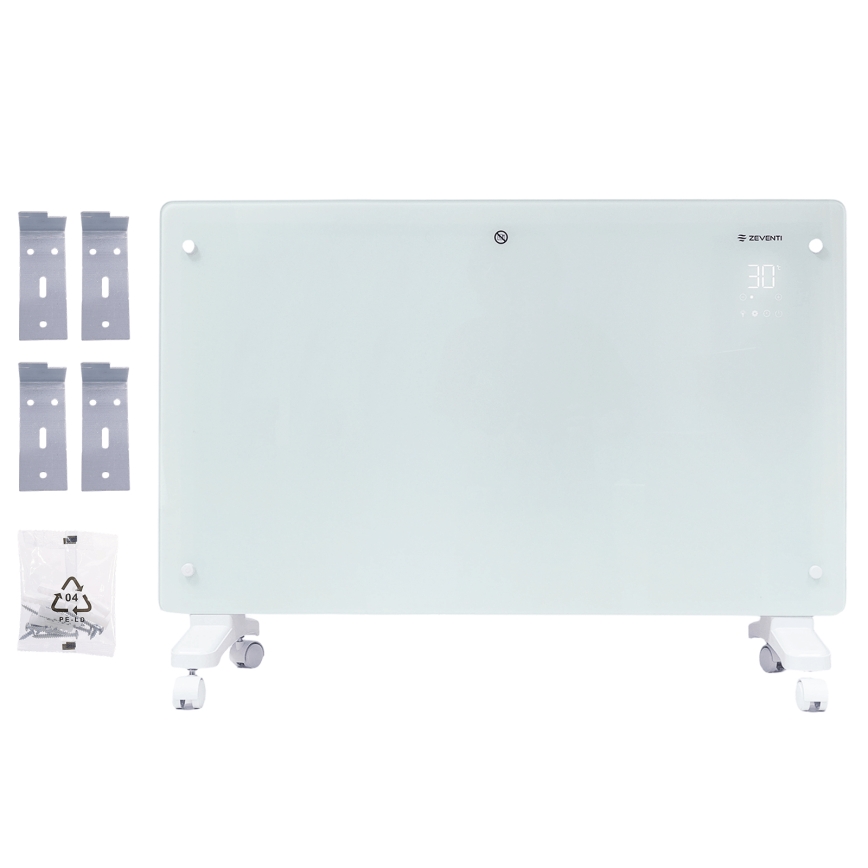 ZEVENTI - Slimme wandgemonteerde elektrische directe verwarming/convectorkachel met LCD-display 1000/2000W/230V Wi‑Fi wit