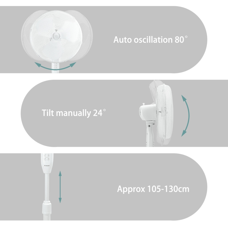 ZEVENTI - Vloerventilator FLOW 40W/230V wit