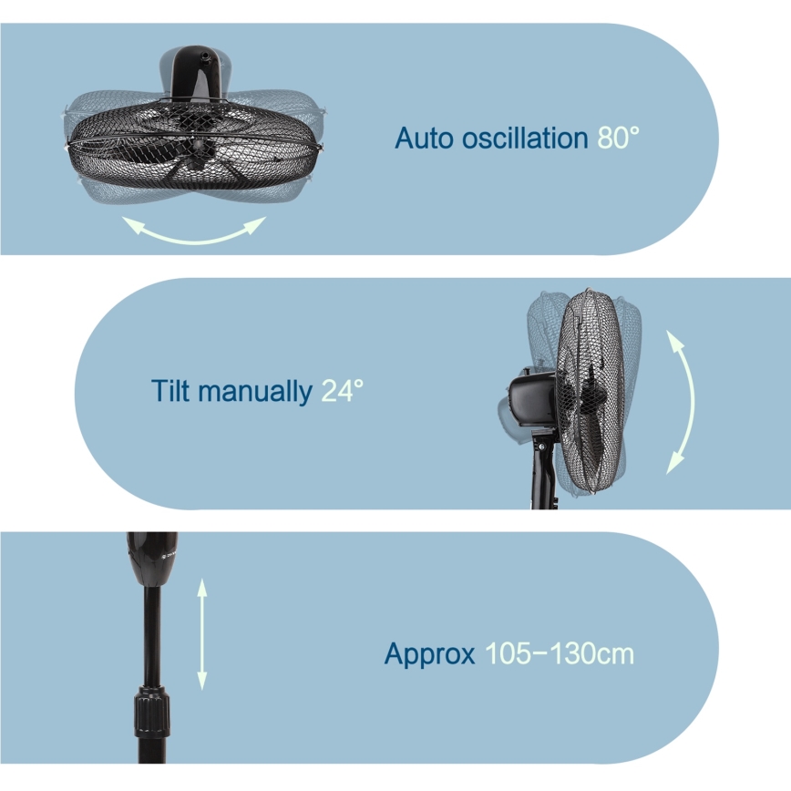 ZEVENTI - Staande ventilator FLOW 40W/230V zwart