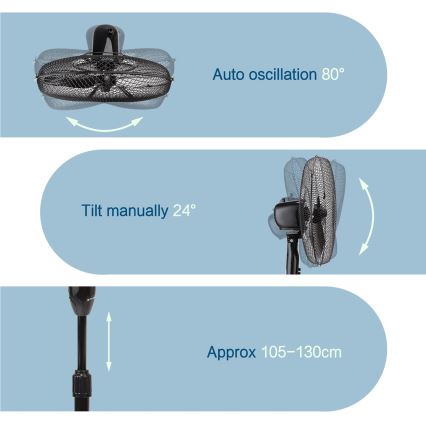 ZEVENTI - Staande ventilator 40W/230V Ø 40 cm zwart